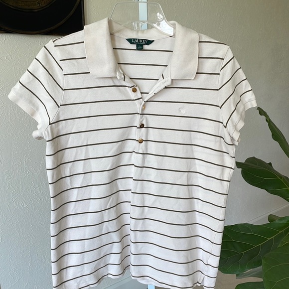 Lauren Ralph Lauren striped gold button polo shirt - Picture 1 of 6